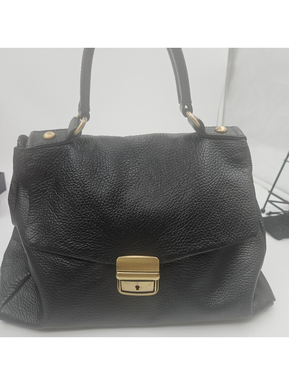 Ebb & Flo Black Italian Leather Satchel Multi Compartmnt Buckle Magnetic Closure